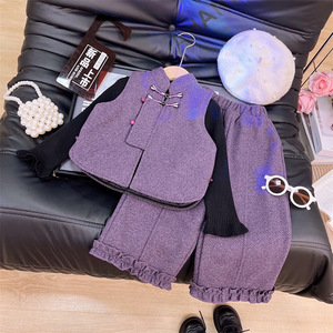 Ensemble 3 pièces pour filles d'hiver, style chinois, veste matelassée en laine et pantalon doublé en polaire, vêtements pour enfants, 90-150 cm - Product Image 1