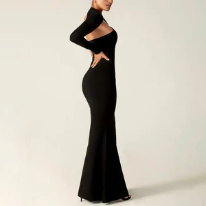 Robes sexy personnalisées pour femmes Robe décontractée irrégulière, mince et fendue aux épaules inclinées pour dames - Product Image 4