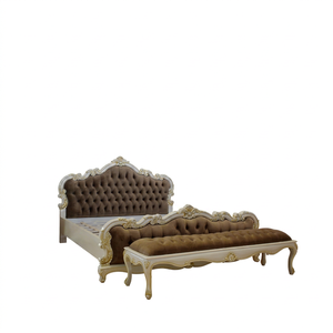 Painted Wooden Furniture - Versailles Bedroom Set Furniture in White & Silver Leaf Carving Ornament - Product Image 1