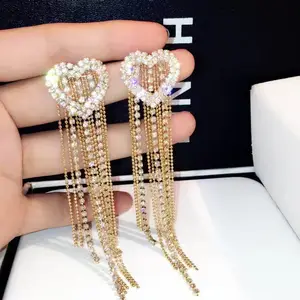 Atmospheric Earrings Internet Famous And Versatile Earrings Diamond Studded Heart-shaped Tassel Earrings 2024 New For Women