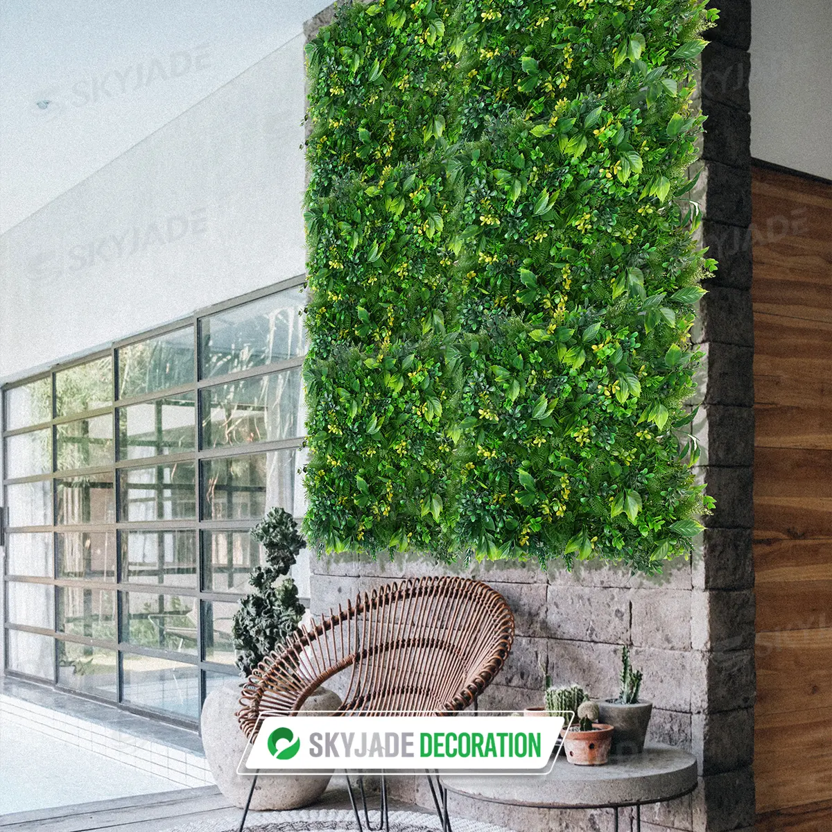 50*50Cm/100*100Cm Dinding Rumput Hijau Buatan Daun Jagung SKYJADE dengan Bunga Dekorasi Panel Dinding Rumput Palsu Vertikal Buatan
