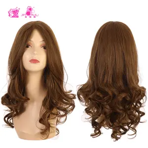 JINRUILI Customizable Brown Long Synthetic Wig High Temperature Kinky Straight Natural Wave Wig For Women Machine Made Wigs