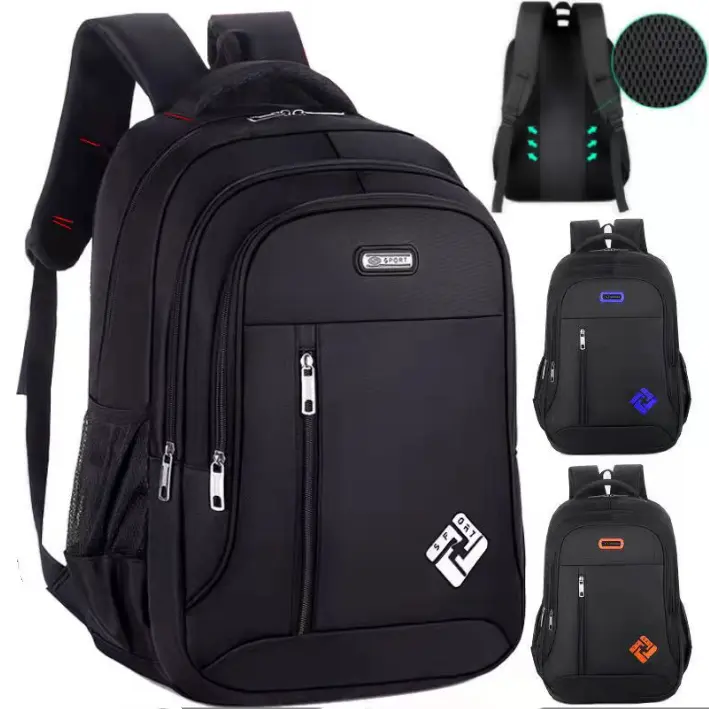 2023 Preto Nylon Logotipo Personalizado Kid School Bags Grande Capacidade Impermeável Escola Viagem Mochilas Sacos Do Portátil Do Negócio Com Logotipo