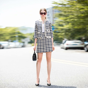 Traje de Blazer de tweed blanco <span class=keywords><strong>y</strong></span> negro Swallow Gird - Product Image 1