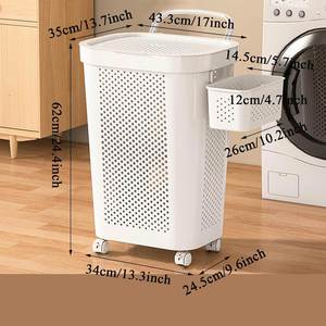 Cesto de Ropa Sucia Grande para el Hogar, Cesto de Lavandería de Plástico con Ruedas y Asa, con Cesta para Ropa Interior - Product Image 2