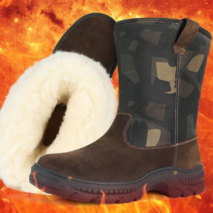 Bottes d'hiver pour hommes, doublées en peau de mouton, hautes, isolantes, semelle extérieure en caoutchouc, talon bas, bottes de moto pour l'extérieur - Product Image 3