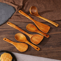 Ensemble de 5 ustensiles de cuisine en bois - Spatules de qualité alimentaire pour la cuisson et la friture, compatibles lave-vaisselle
