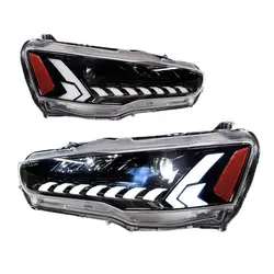 Nuovo Stile Progettato per Mitsubishi <span class=keywords><strong>Lancer</strong></span> 2008-2018 Faro <span class=keywords><strong>LED</strong></span> con Copertura Riflettente Gialla Parti Auto Segnale di Svolta Dinamico Luce Abbagliante - Product Image 6