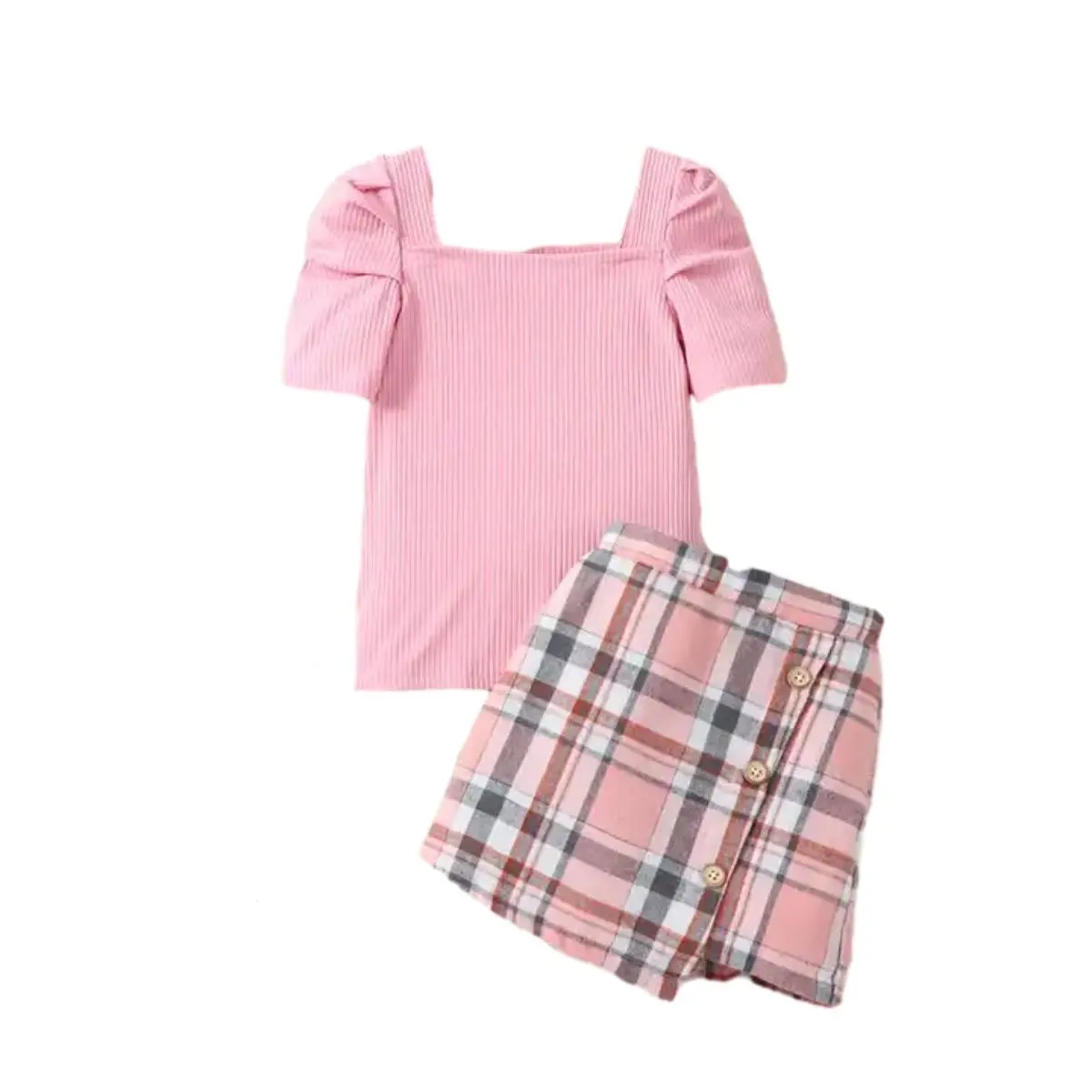 Fabriek Zomer Tiener Mooie Mode Kids Kleding Plaid Pasgeboren Baby Kleding Sets Voor Meisjes