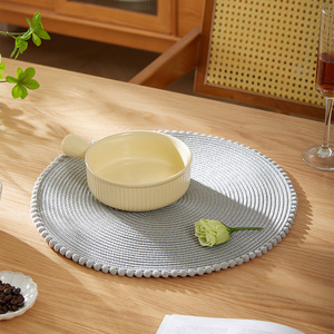 Mantel Individual Redondo de PP Tejido Amarillo de 40 cm, Resistente al Calor, Estilo Nórdico, para Mesa de Comedor - Product Image 4