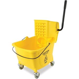 Cubo con escurridor de presión lateral Unisan Pro-Pac de 8.75 galones, amarillo, para herramientas de limpieza/Janitorial en salas de descanso (Uso de agua) - Product Image 3
