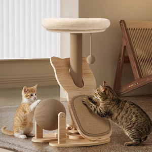 Pohon Panjat Kucing <span class=keywords><strong>Sisal</strong></span> Multifungsi Kompak dengan Tiang Garuk, Bola Mainan Berputar, dan Desain Ringkas - Product Image 6