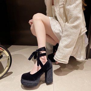 Scarpe <span class=keywords><strong>Mary</strong></span> <span class=keywords><strong>Jane</strong></span> per Ragazze <span class=keywords><strong>con</strong></span> Logo Personalizzato, Taglia Grande, Fiocco, Plateau, <span class=keywords><strong>Tacco</strong></span> Alto, Punta Rotonda in Raso, Tacchi Spessi per Donne - Product Image 5