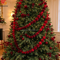 Guirlande de boules en velours rouge faites à la main, en gros, pour décoration de mariage, fête, Noël et événements festifs