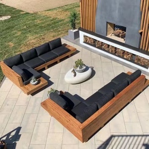 Moderno Juego de Sofás Seccionales de Madera Maciza <span class=keywords><strong>con</strong></span> Cojines para Sala de Estar, Jardín, Patio y Hotel, Muebles de Exterior - Product Image 3