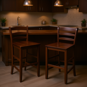 Juego de 2 taburetes de bar con respaldo de escalera Benjamin, 30 pulgadas, muebles de bar de madera de nogal antiguo - Product Image 2