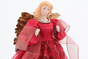 Statuetta di <span class=keywords><strong>Angelo</strong></span> in Ceramica con <span class=keywords><strong>Ali</strong></span> Dorate, Ornamento Natalizio Rosso in Piedi, Decorazione in PVC con Piume in Fibra di Poliestere per Feste di Natale - Product Image 5