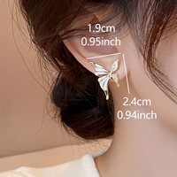 Elegantes Aretes de Botón de Mariposa y Flor de Cristal de Moda Coreana para Mujer, Dulces Aretes de Goteo de Aceite con Diamantes Completos, Joyería