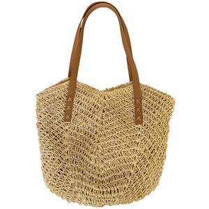 Handmade Woven Straw Tote Bag Coffee Beige Large Capacity Shoulder Bag For Beach Vacation Everyday Use Summer 2025 - Product Image 5