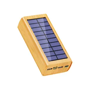 Atacado Portátil Pequeno De Madeira banco de energia solar 20000mah impermeável Dual LED banco de energia solar carregador Para iphone 15pro