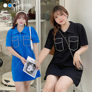 ชุดเดรสผ้าฝ้ายสีทึบคอวีหรูหราสำหรับผู้หญิงขนาดบวกฤดูร้อนสวมใส่สบายๆทุกวัน N8052 - Product Image 3