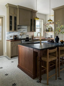 Gabinetes de Cocina Modernos de Mediados de Siglo Vermonhouzz, Madera de <span class=keywords><strong>Nogal</strong></span> Oscuro, Isla con Estantes Abiertos, Cajones con Cierre Suave para Construcción de Cocinas - Product Image 6