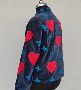 Velvet <b>Mandarin</b> <b>Collar</b> <b>Jacket</b> Women's Full Sleeve Red Heart Applique Pattern Autumn Zipper Closure Regular Length Women's <b>Jacket</b> - Product Image 6
