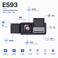 Caméra embarquée 3 canaux 3,18 pouces 4K avant + 1K intérieur + 1K arrière avec WiFi, application, GPS, ADAS, surveillance de stationnement 24h/24 et enregistrement en boucle