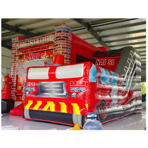 Toboggan gonflable commercial pour enfants sur le thème des camions de pompiers, combo château gonflable avec souffleur d'air gratuit - Product Image 3