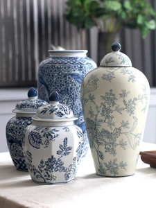 Vaso in <span class=keywords><strong>Ceramica</strong></span> <span class=keywords><strong>Blu</strong></span> e Bianco Antico Personalizzato, Ornamento Nordico per la Casa, Vaso per Fiori, Decorazione Domestica - Product Image 4