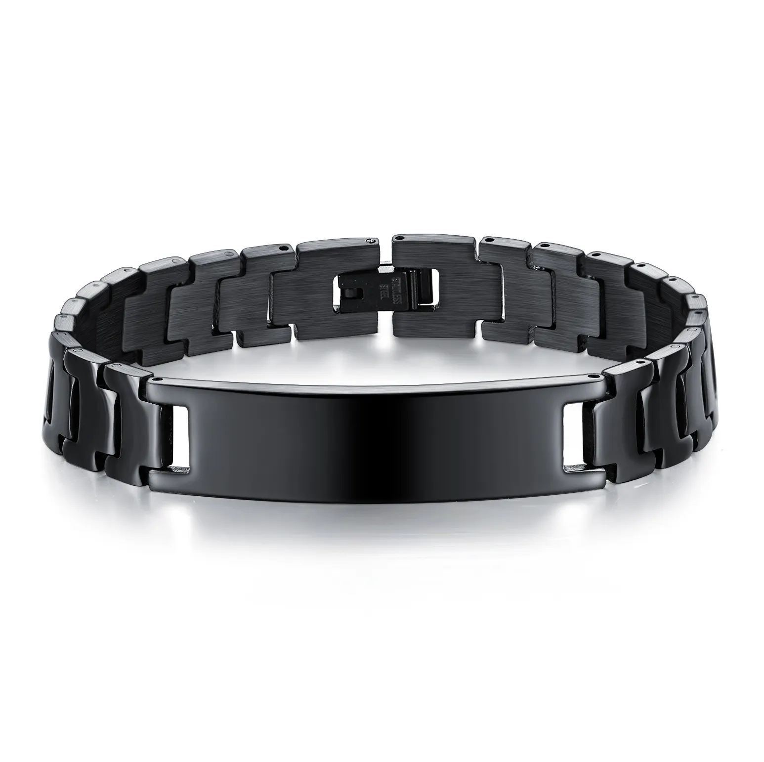 12mm Personalized Identification Name Plate Bangle Bracelet for Men Boys Black Blank Engravable Stainless Steel ID Bracelets
