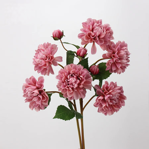 Vente directe usine – Fleurs artificielles décoratives Dahlia et Chrysanthème, design floral pour mariage, échantillon de fleurs de table au toucher naturel - Product Image 1