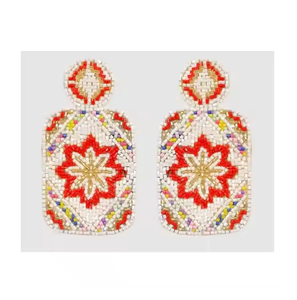 Boucles d'oreilles créoles ovales bohèmes en perles de rocaille, faites à la main, brodées, pendantes, multicolores, style tendance pour femmes et jeunes filles - Product Image 4