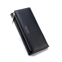 Dompet genggam ritsleting panjang wanita, dompet dengan berbagai slot kartu dan saku ponsel untuk perempuan