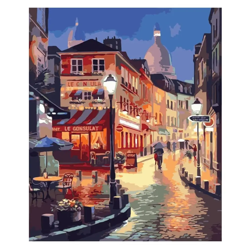 Adult city paint painting by numbers kit street scenery night scenery display by number suitable for home wall decoration