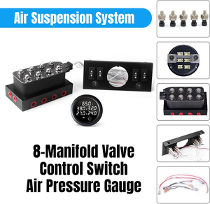 Solénoïde 12V pour suspension pneumatique 8 vannes avec panneau de commande et interrupteur de type bateau, équipé de cinq manomètres de pression d'air - Product Image 3