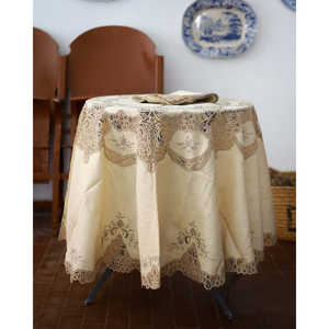 Mantel Redondo de Lino y Encaje Cant de Robcultura con 8 Servilletas de Tela de Poliéster para Hoteles y Bares con Estampado Cuadrado - Product Image 6