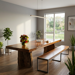 Table à manger rustique en bois massif avec base en racine d'arbre, design moderne, durable, imperméable, meubles robustes pour usage intérieur - Product Image 1
