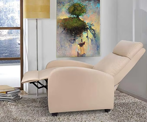 Fauteuil inclinable beige pour salon, siège de cinéma maison, canapé inclinable individuel avec dossier et assise rembourrés, noir - Product Image 2