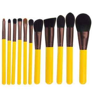 11 Uds. De pelo sintético vegano de lujo, virola de aluminio de madera, juego de brochas cosméticas de pato amarillo, herramientas de maquillaje de belleza - Product Image 1