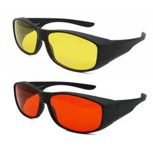 Fullrim 95% anti-blue light blocking square-round fit over orange red lenses eyeglasses with night vision yellow lenses