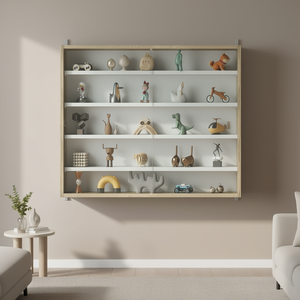 Vetrina da parete a 5 ripiani in rovere con ante in vetro e ripiani regolabili per soggiorno, design moderno scandinavo - Product Image 2