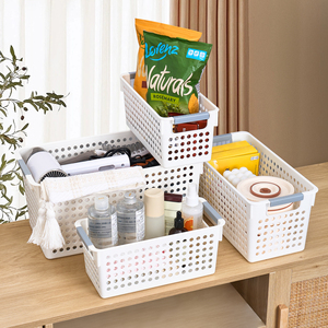 6 Pack <b>White</b> Plastic <b>Storage</b> <b>Baskets</b> Ventilated Organizer Bins with Handles for Pantry Bathroom & Home - Product Image 1
