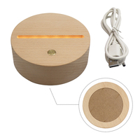 Base de lampe ronde en bois à batterie rechargeable Support de veilleuse Base de lumière LED à intensité variable pour affichage en acrylique