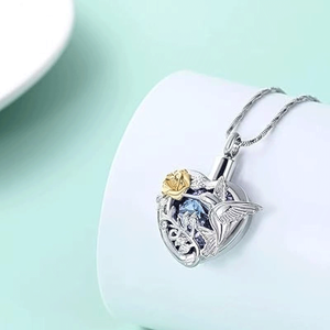 Hummingbird Ashes kolye külleri için kalp kremasyon takı paslanmaz çelik anıt kolye kül tutucu için insan evcil - Product Image 4