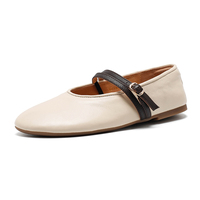 Chaussures plates décontractées Mary Jane pour femmes, à bout carré, en cuir de vachette, avec semelle en caoutchouc, légères et colorées