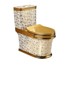 2022 उच्च वर्ग बाथरूम LuxuryHotel सेनेटरी वेयर सिरेमिक एक टुकड़ा शौचालय के साथ काले सोने दिवस चंद्रमा डिजाइन golde शौचालय