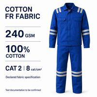 Ensemble de vêtements de travail résistants aux flammes et aux arcs électriques NFPA 2112 CAT2, veste et pantalon 100% coton avec bande réfléchissante pour uniformes industriels
