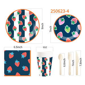 Juego de Vajilla Desechable DAMAI con Diseño de Fresas para Fiestas de Verano, Cumpleaños y Eventos Infantiles, Incluye Platos de Papel, Servilletas y Mantel - Product Image 5