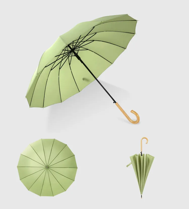 Parapluie d'extérieur de voyage personnalisé à cadre en acier manche en bois coupe-vent manche long manche en os 16 tiges droites